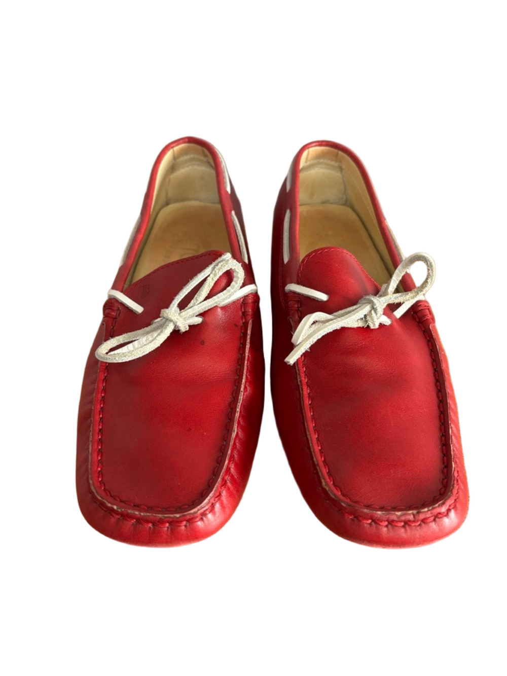 Tod’s Red Leather Driving Loafers Woman’s Gommino Flats Leather Tie size 7 - Picture 4 of 8